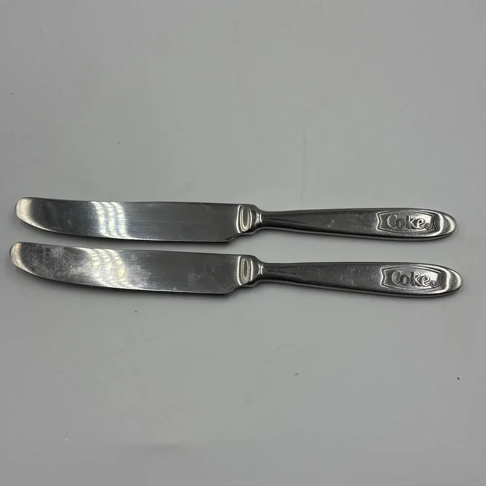 Set two Gibson Coca-Cola Embossed Stainless Steel Butter Knives Knife